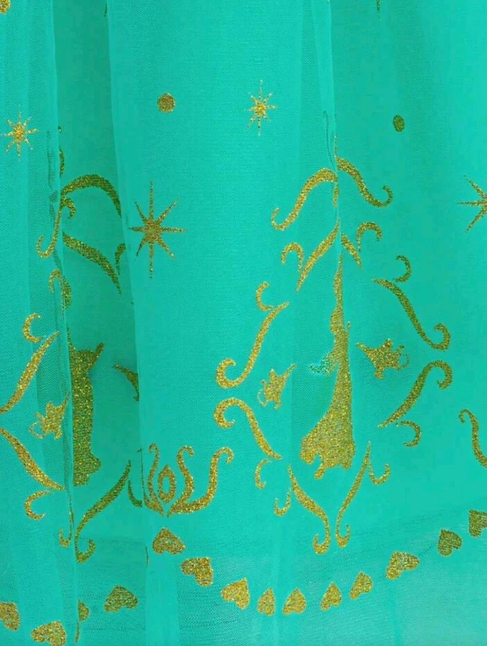 Girls' Aqua Tulle Princess Dress with Gold Trim